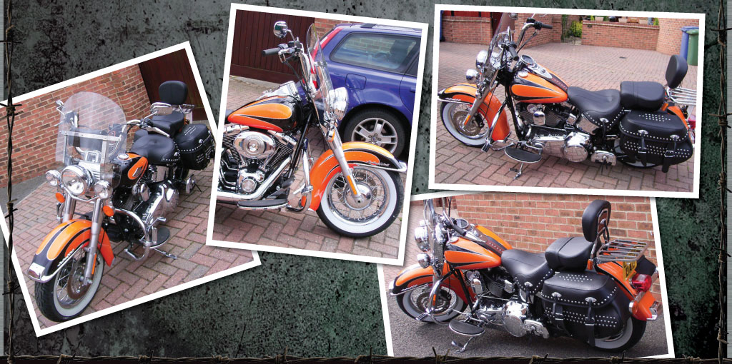 Harley Davidson. Orange with black scallops