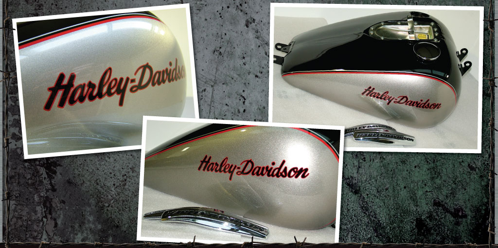 Metal badges removed and replaced with painted Harley logos
