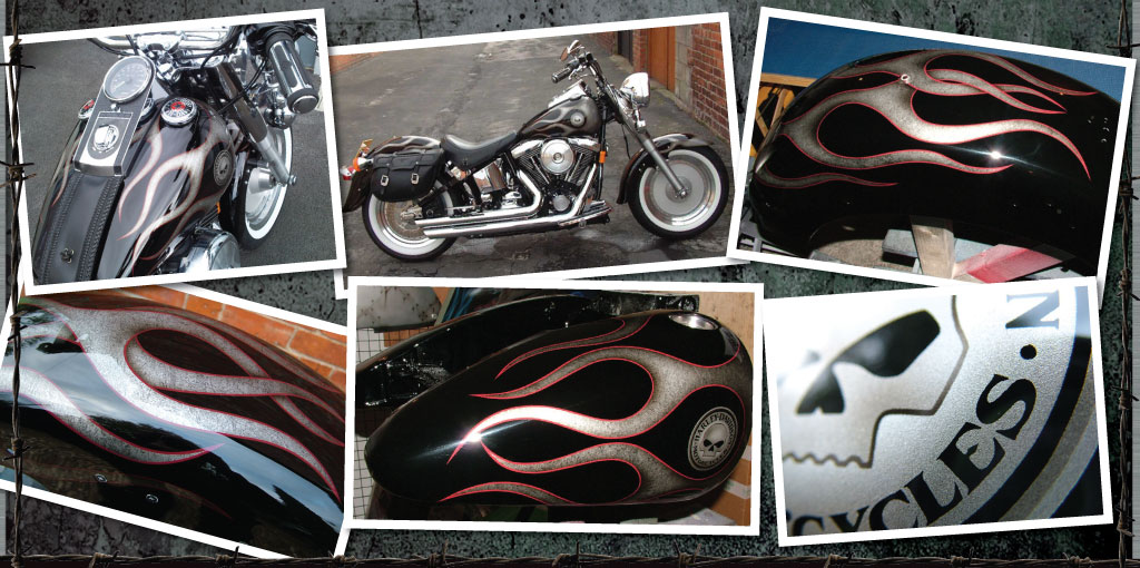 Paint supremacy Harley Davidson custom painted silver marble flames with red pin stripe