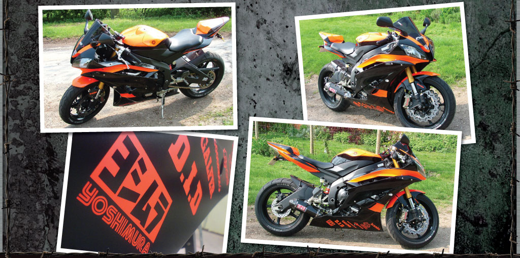 R6 painted black and day glow orange