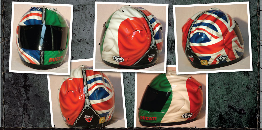 Arai, airbrushed lid with talian and UK flags and zip