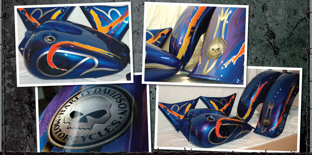 Harley davidson custom paint set in blue and orange
