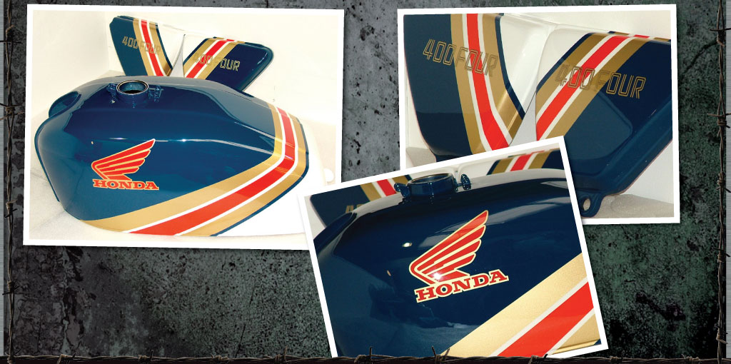 Honda 400 Four set in blue, red, white and gold.