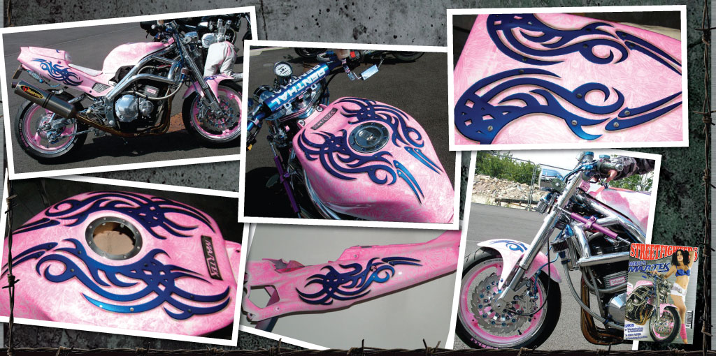 Martek in pink crystal ice paint and blue tribal