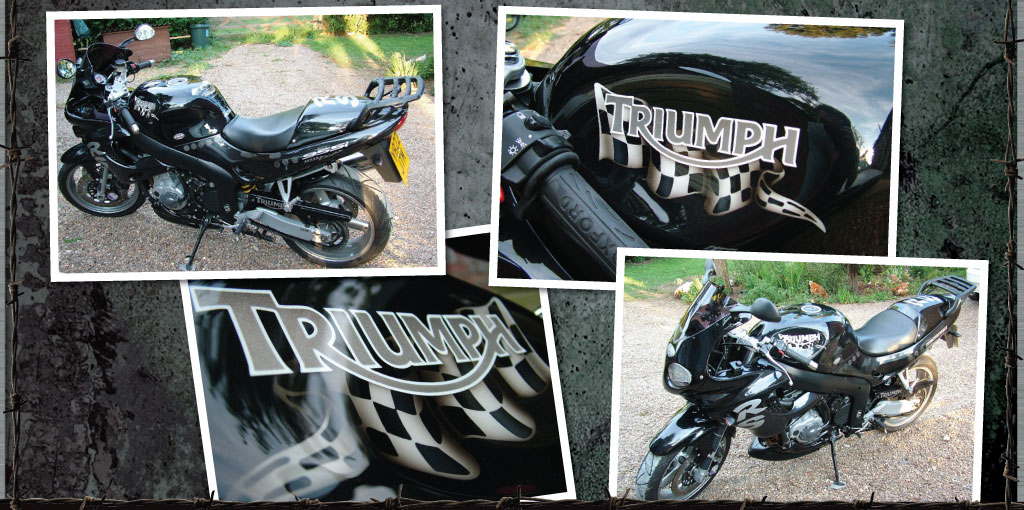 Triumph. Black with checkered flag with logo